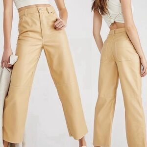 FREE PEOPLE The IT Factor Vegan Leather Pants In Sand/Sable Sz 12/14 ✨NWT✨